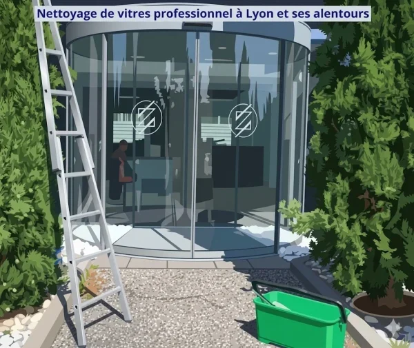 Agent de 4SERVINET effectuant le nettoyage professionnel d'une baie vitrée sans traces à Lyon.