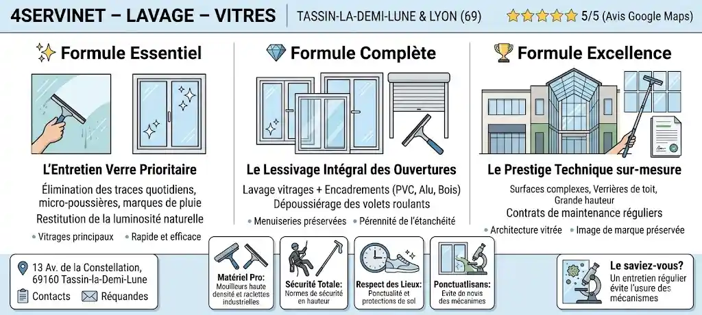 Infographie présentant les trois offres de 4SERVINET : la formule Essentiel avec une étoile, la formule Complète avec un diamant et la formule Excellence avec un trophée